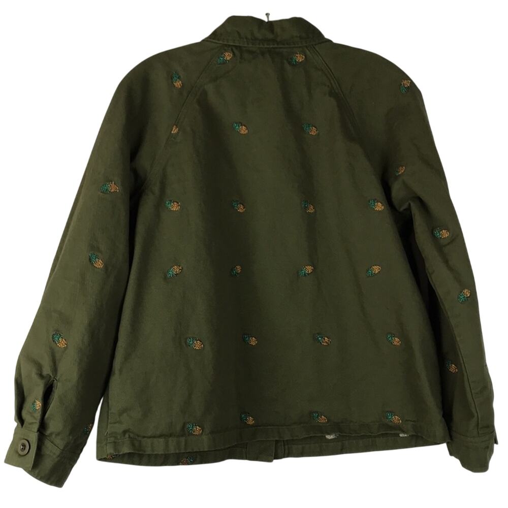 Anthropologie English Factory Pineapple Embroidered Utility Jacket Green Pockets - Picture 9 of 14